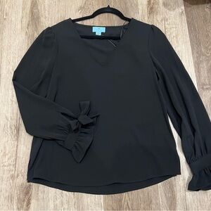 CeCe Black V-Neck Blouse with Tie Sleeves